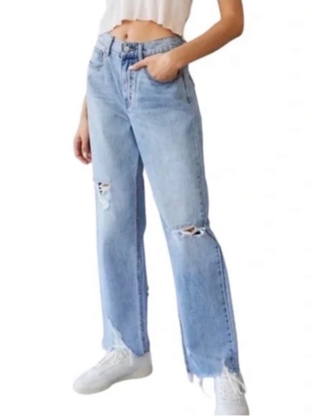 Urban Outfitters BDG Light Blue High-Rise Distressed Straight Leg Cowboy Jeans